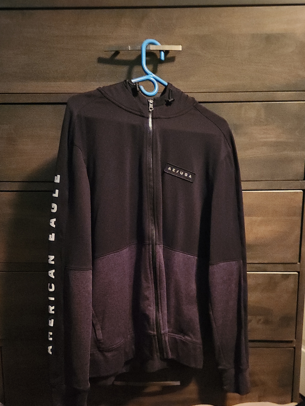 American Eagle Outfitters Men’s Two-Tone Black and Purple Zip Hoodie